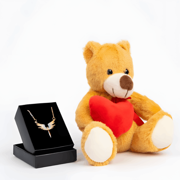 Kalpli Ayıcık ve Melek Zirkon Gümüş Kolye Seti