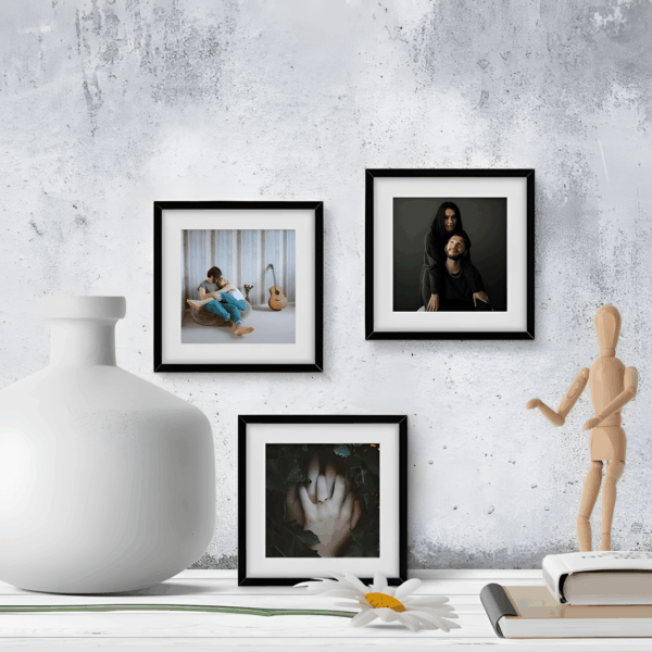 20x20 Paspartulu Yapışan Siyah Çerçeve Seti - 3'lü