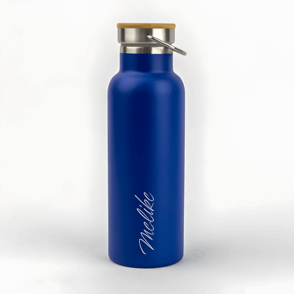 Kişiye Özel İsim Baskılı Bambu Kapaklı Lacivert Çelik Termos