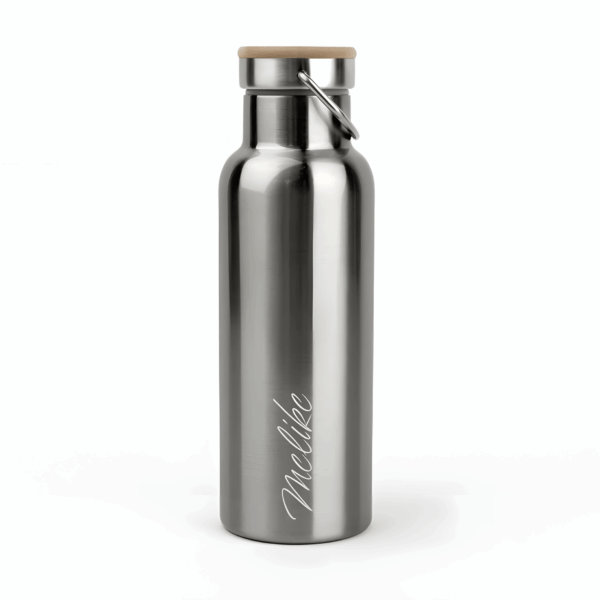 Kişiye Özel İsim Baskılı Bambu Kapaklı Metalik Çelik Termos