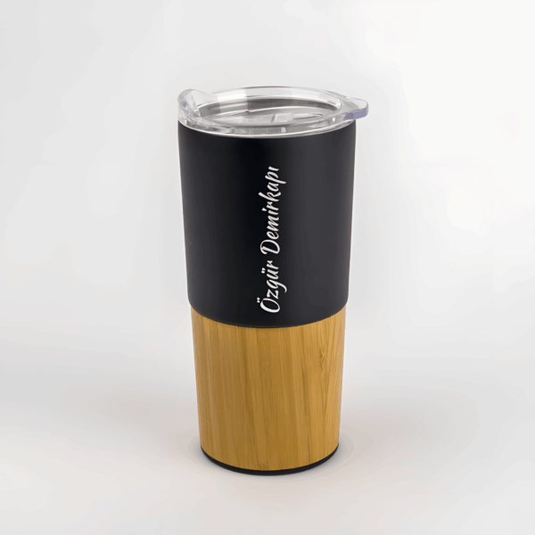 Kişiye Özel İsim Baskılı Siyah Bambu Termos 500 ml