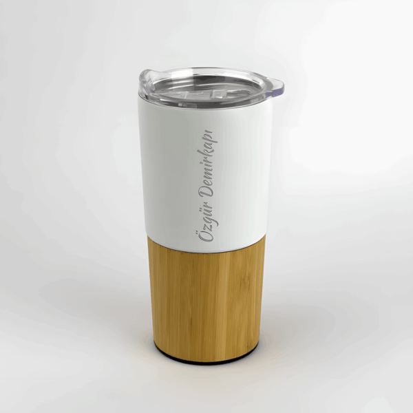 Kişiye Özel İsim Baskılı Beyaz Bambu Termos 500 ml