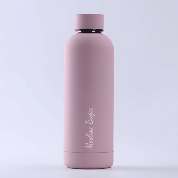 İsim Baskılı Pembe Rubber Gövde Çelik Termos