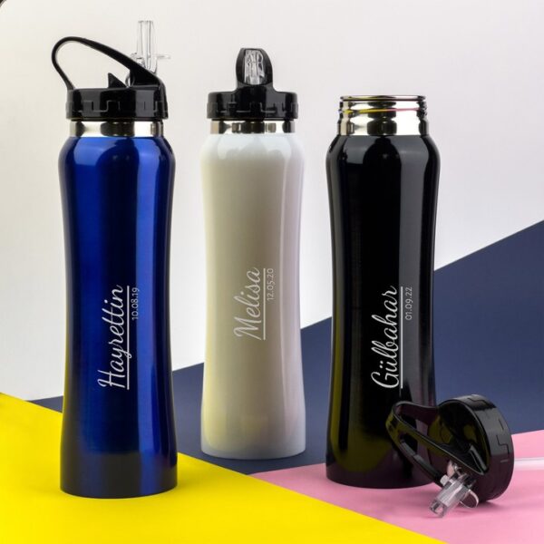 İsim ve Tarih Tasarımlı Emzikli Çelik Matara 750 ml