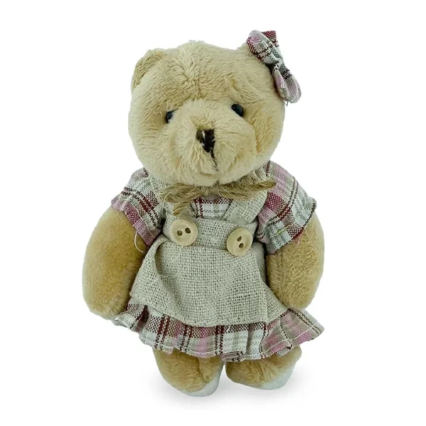 Ekose Elbiseli Mini Peluş Ayıcık
