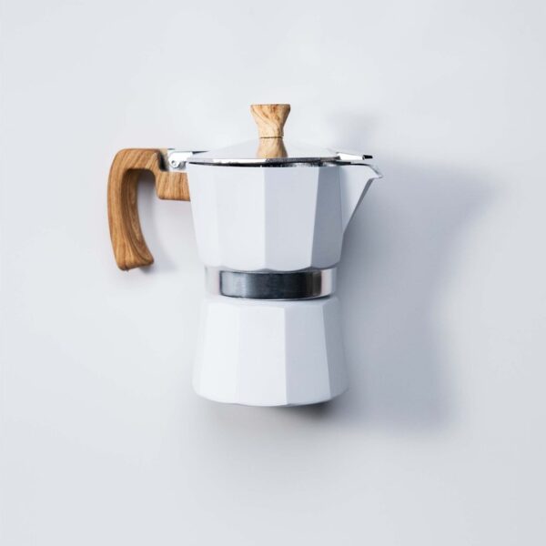 Bambu Kulplu Beyaz Moka Pot