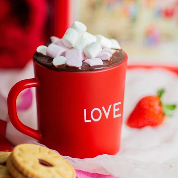 Motto Love Sloganlı Kırmızı Cam Kupa