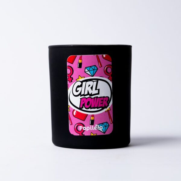 Girl Power Tasarım Siyah Cam Bardak Mum