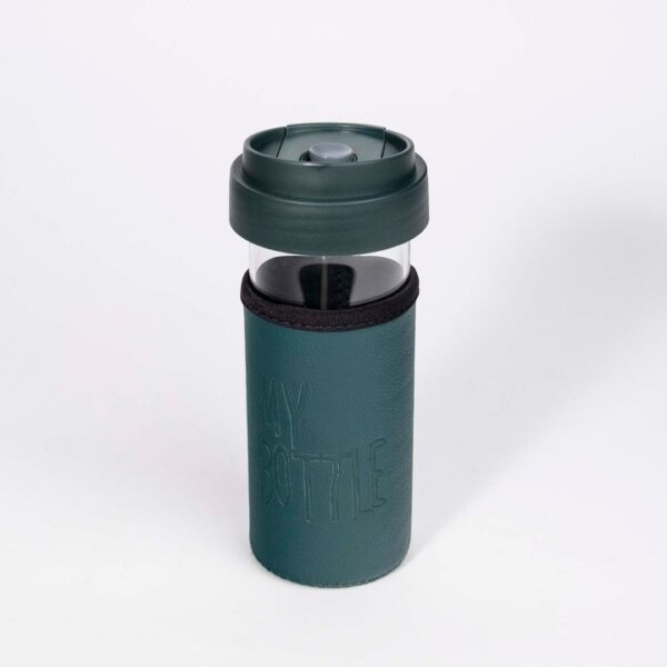 Deri Kılıflı French Press ve Cam Mug – Yeşil