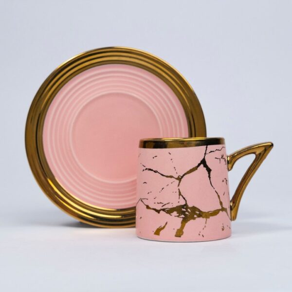 Yaldız Mermer Desenli Pembe Kahve Fincanı