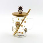 Bambu Kapaklı ve Kaşıklı Cam Kupa - Brown - Görsel 2