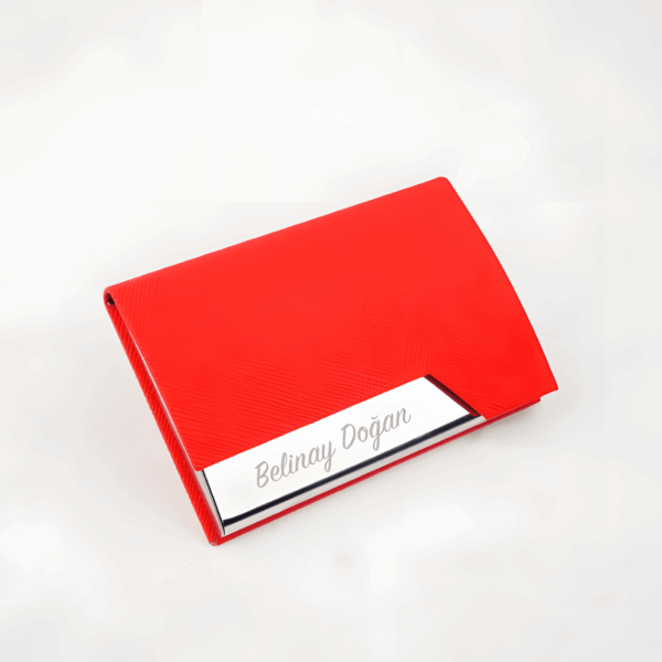 İsim Baskılı Kırmızı Deri Kartlık