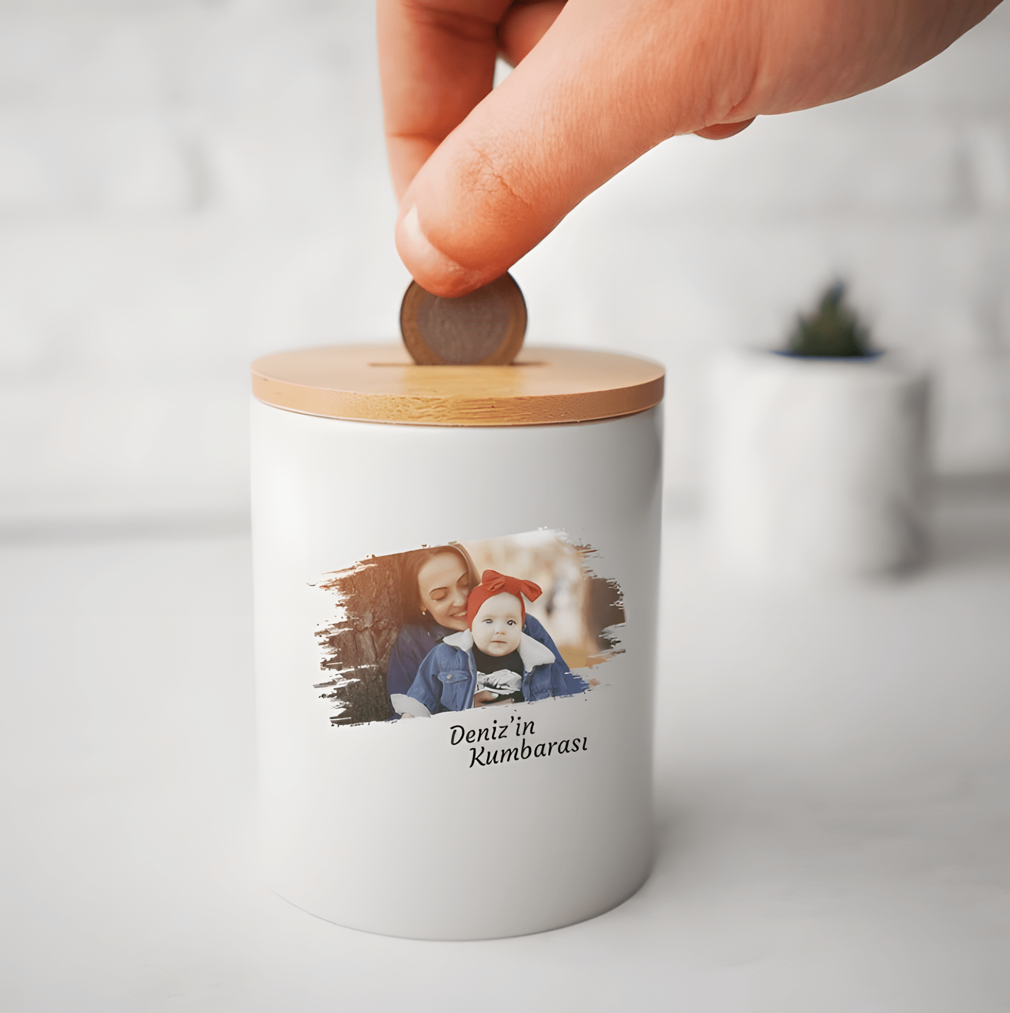 kumbara2 Fotoğraf ve İsim Baskılı Porselen Kumbara - Görsel 1