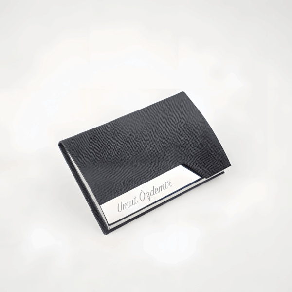 İsim Baskılı Siyah Deri Kartlık