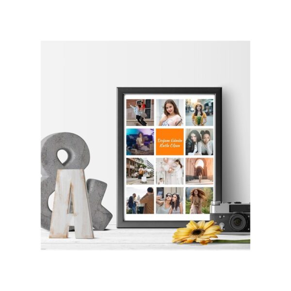 Doğum Günü Mesajlı 11 Fotoğraflı Yapışan 30x40 Çerçeve