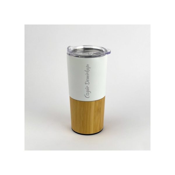 Kişiye Özel İsim Baskılı Beyaz Bambu Termos 500 ml