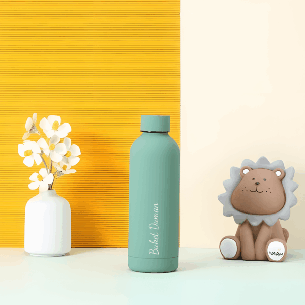 Kişiye Özel Baskılı Rubber Gövde Yeşil Çelik Termos