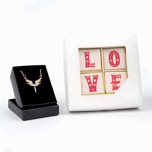 Love Çikolata ve Melek Zirkon Gümüş Kolye Seti