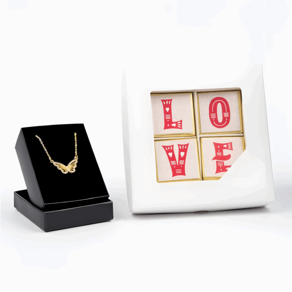 Love Çikolata ve Kelebek Gümüş Zircon Gümüş Kolye Seti