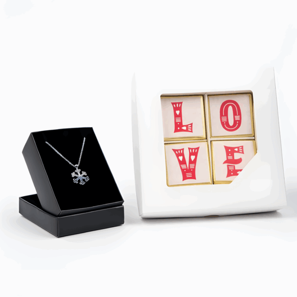 Love Çikolata ve Kar Tanesi Gümüş Zirkon Kolye Seti
